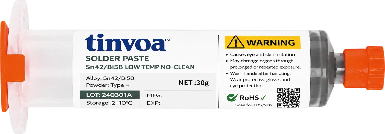 tinvoa Sn42/Bi58 low-temp solder paste